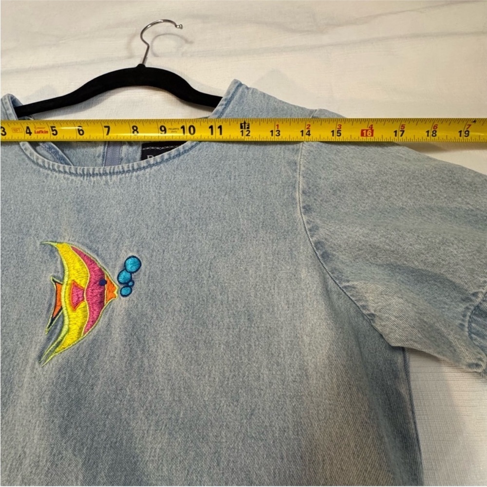 Vintage x Blue J Blue and Yellow Mini Dress Casual Crew Neck Short Sleeve, Small - Picture 3 of 8